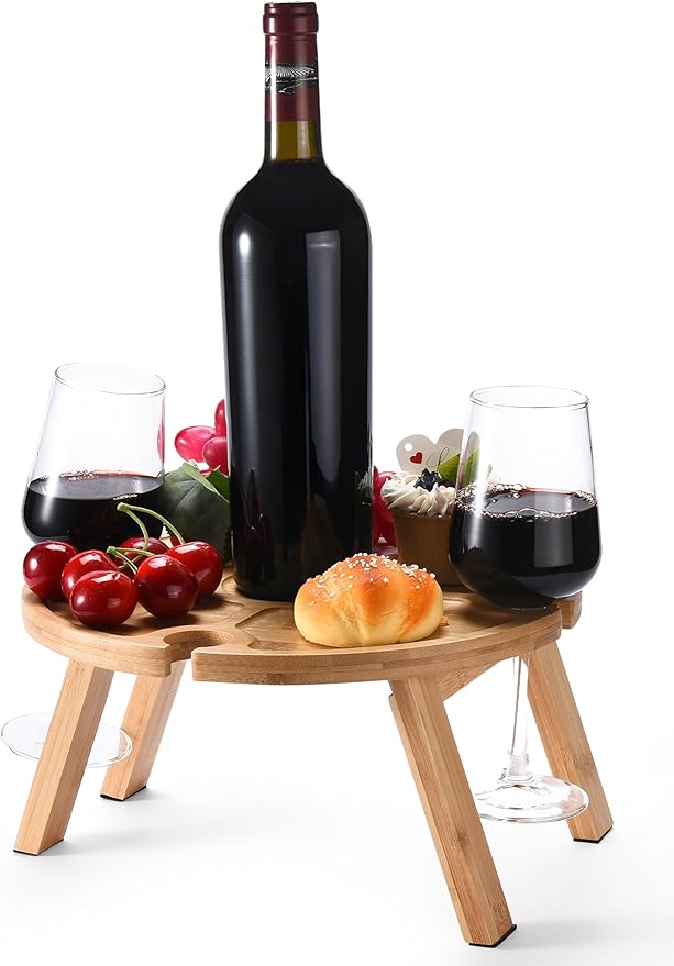 Prosumer's Choice Small Camping Foldable Table for Outdoor - 6x11x11-Inch Mini Picnic Table for Beach, Barbecue, or Road Trip - Portable Picnic Accessories, Wine Rack Collapsible Table - Brown