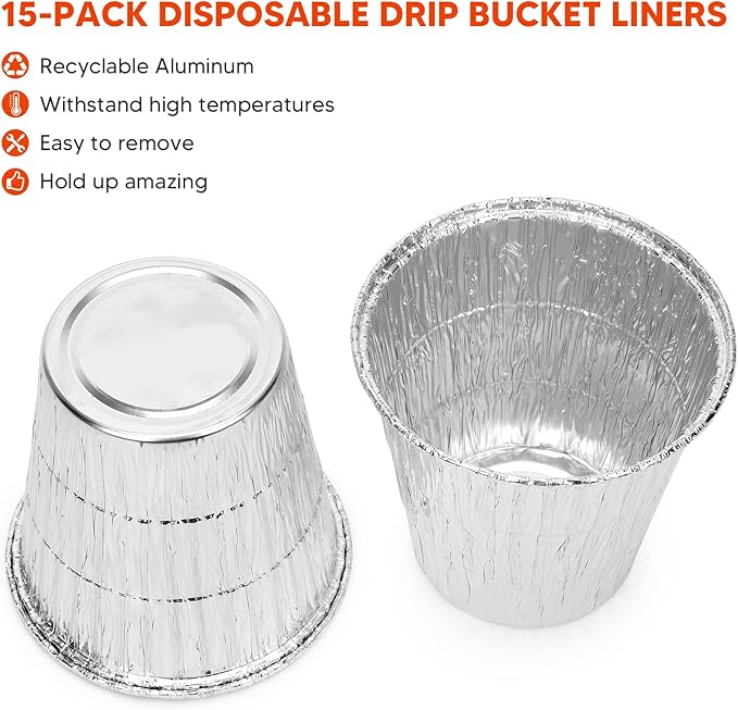 Stanbroil 15-Pack BAC407 Grease Bucket Liner for Traeger Pro Series 22/34, 575/780 Series, Ironwood 650/885, Grill Accessories for Traeger Bucket, 4.9" x 4.5"