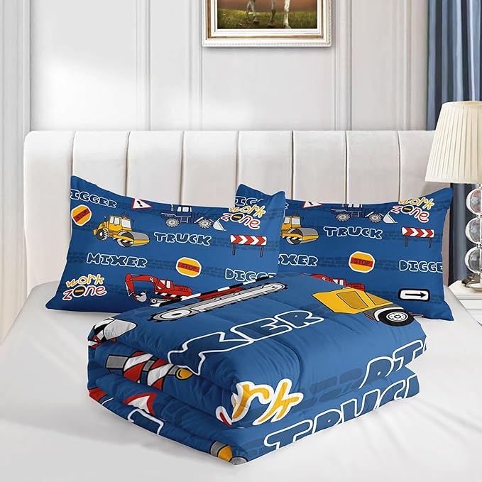 Kids Comforter Set Butterfly Printed Pattern Bedding Set with 1 Comforter and 2 Pillowcases for Girls Boys Bedroom All Season(Truck Twin)