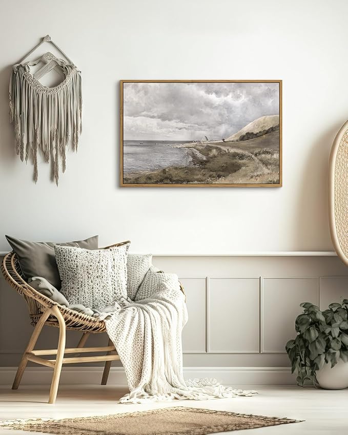 InSimSea Framed Canvas Wall Art Vintage Decor, Coastal Seaside Landscape Paintings, Large Prints, Nature Wall Decorations for Living Room Office Bedroom, 16"x24"