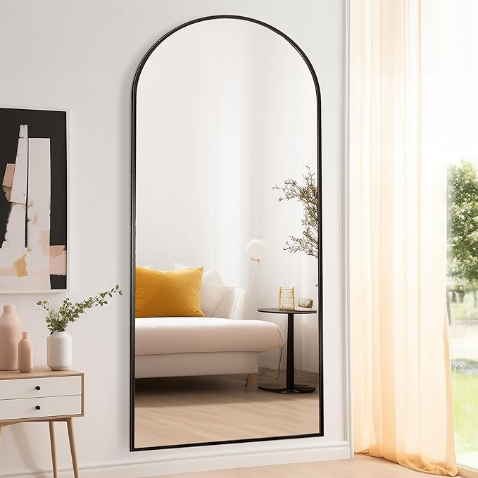 Floor Length Mirror, 81"x41" Arch Full Length Mirrors Full Length Hanging or Leaning with Stand, Wall Mounted Mirrors, Arched-Top Body Mirror with Aluminum Frame for Bedroom(Black)
