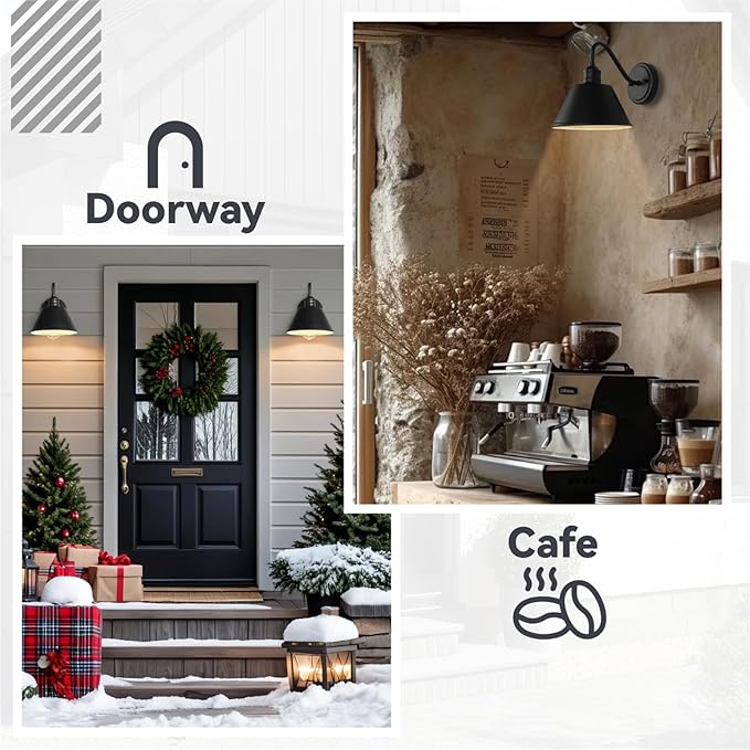2-Pack Gooseneck Outdoor Light Fixtures, Outdoor Wall Sconces, Farmhouse Barn Light for Porch, Matte Black Iron Wall Light, Waterproof & Anti-Rust, Garage, Patio, Garden, E26 Base