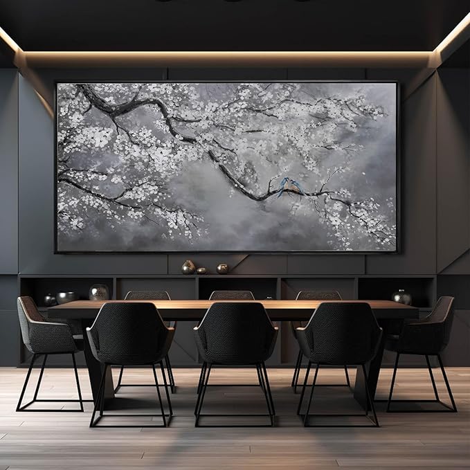 Nature Wall Decor Flowers White Pictures Art Bird Artwork Botanical Wall Art 29x58 Inch Hanging Art Wall Decorations for Office Bedroom