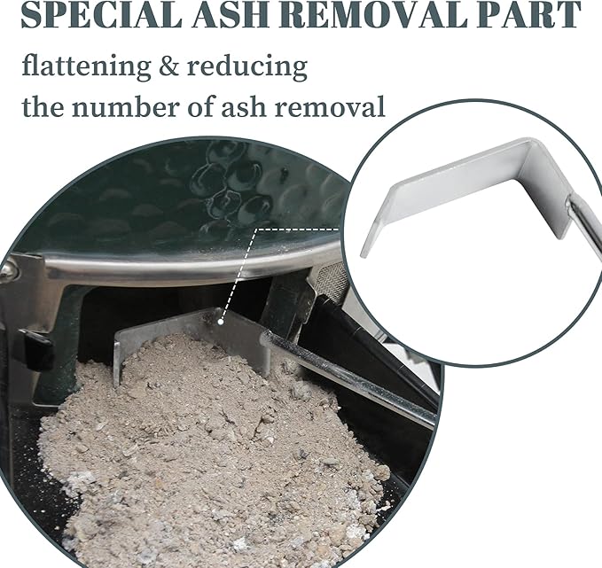 BBQ Ash Tool for Big Green Egg Stainless Steel Ash Tool Poker for Kamado Joe Charcoal Smoker Wood Burning Stove Ash Rake,Ash Tool for Other Charcoal Grills Corner Cleaner Accessories 17.5"