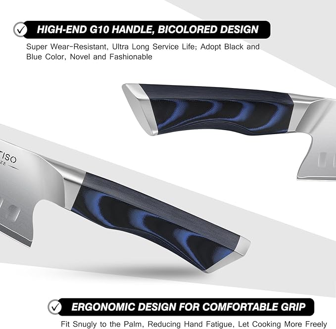 FINTISO 7" Nakiri Knife, Vegetable Chopping Knife with G10 Ergonomic Handle, Japanese High Carbon Stainless Steel Sharp Kitchen Cleaver in Gift Box