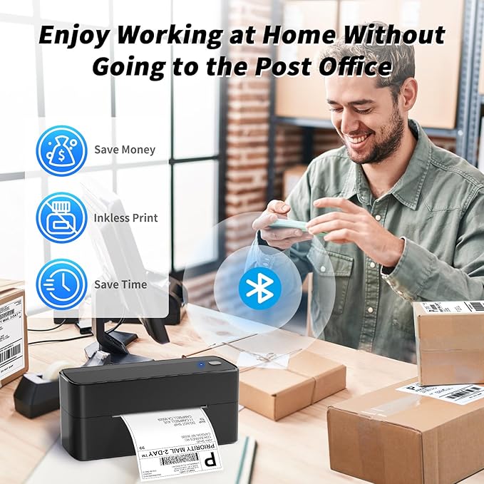 ASprink Shipping Label Printer - 241BT Bluetooth Thermal Label Printers for Small Business, 4X6 Wireless Thermal Printer for Shipping Packages, Compatible with iPhone, Windows, USPS, Amazon, Black