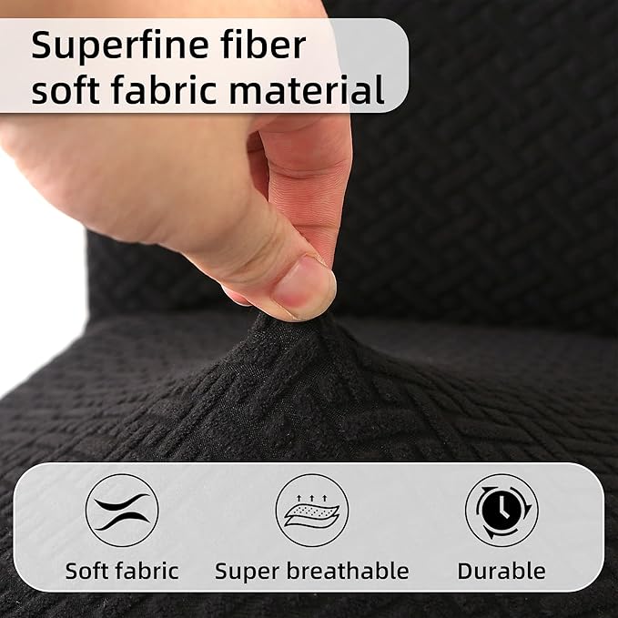 Rv Dinette Cushion Covers,Jacquard Stretchable Camper Cushion Cover,RV Cushion Slipcover,Rv Couch Cover Replacement for RV Camper Car Bench,2 Backrest Covers and 2 Bench Covers (Twill,Black)