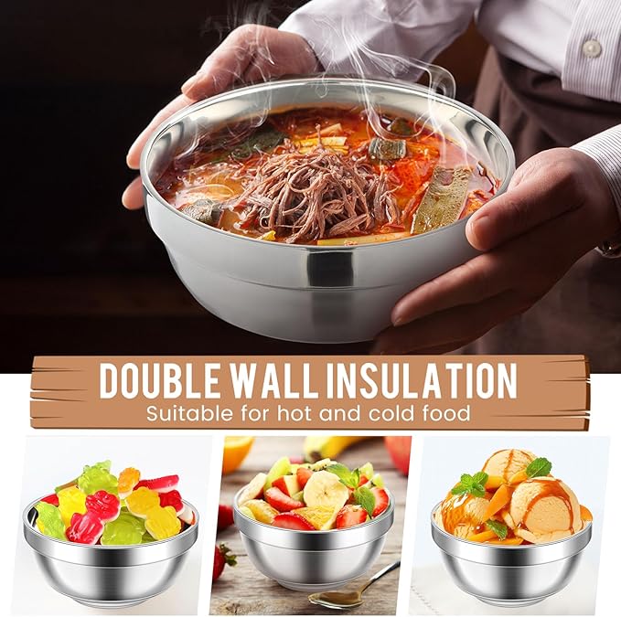 20 Pack 304 Stainless Steel Bowls Set 13 oz 34 oz Metal Double Walled Insulated Snack Mixing Lightweight Multipurpose Toddler Dinner Bowls for Ice Cream, Cereal, Snack