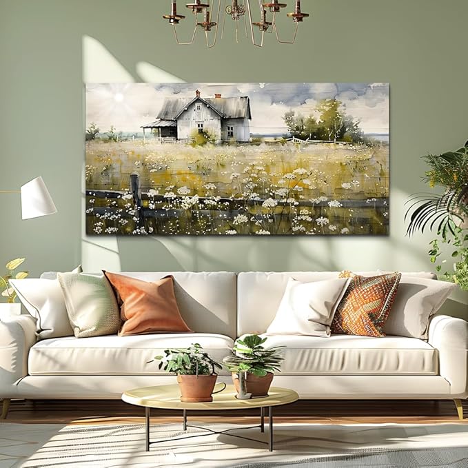 FUHAIHUA Canvas Wall Art For Living Room Large Wall Decor For Office Bedroom Wall Decor Art Watercolor Pictures Rural Landscape Paintings Mural Farmhouse Modern Wall Artwork Decorations 30x60 In
