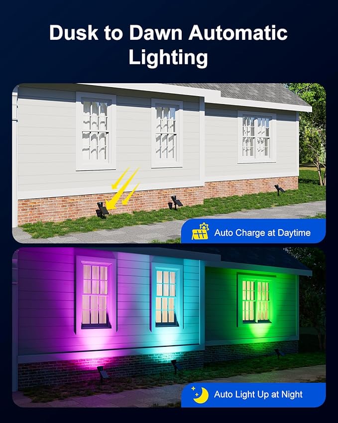 2 Pack Color Change Halloween Solar Spotlights Outdoor Rainbow Waterproof Landscape Uplights for Outside Decor, Skeletons, Ghost, Witch, Accent Lighting for Wall, House, Patio, Path, Pool, Walkway