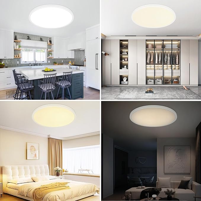 20 Inch Led Flush Mount Ceiling Light Fixture Dimmable with Remote Control, White, Ultra Thin, 48W 4800Lumen, for Bedroom, Living Room, Kitchen, Dining Room, Home Office