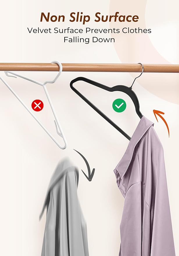 HOUSE DAY Black Velvet Hangers 50 Pack - Non Slip Felt Hangers Closet Essentials, Premium Space Saving Hanger, Gentle on Clothes, Sturdy Shoulder Design