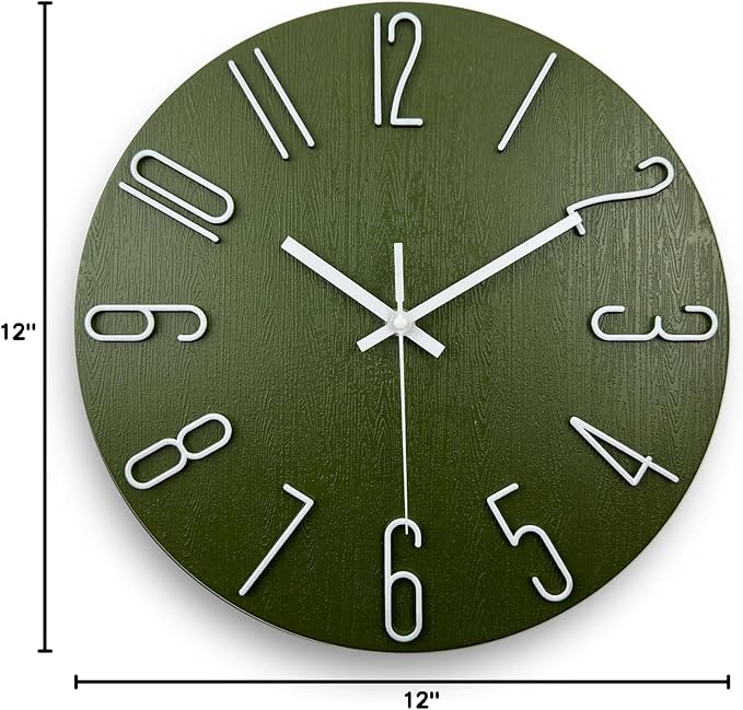 Faupugh Wall Clock 12 inch Silent Wall Clock, Battery Powered, Suitable for Home, Office, School, Kitchen, Bedroom, Living Room (Green)