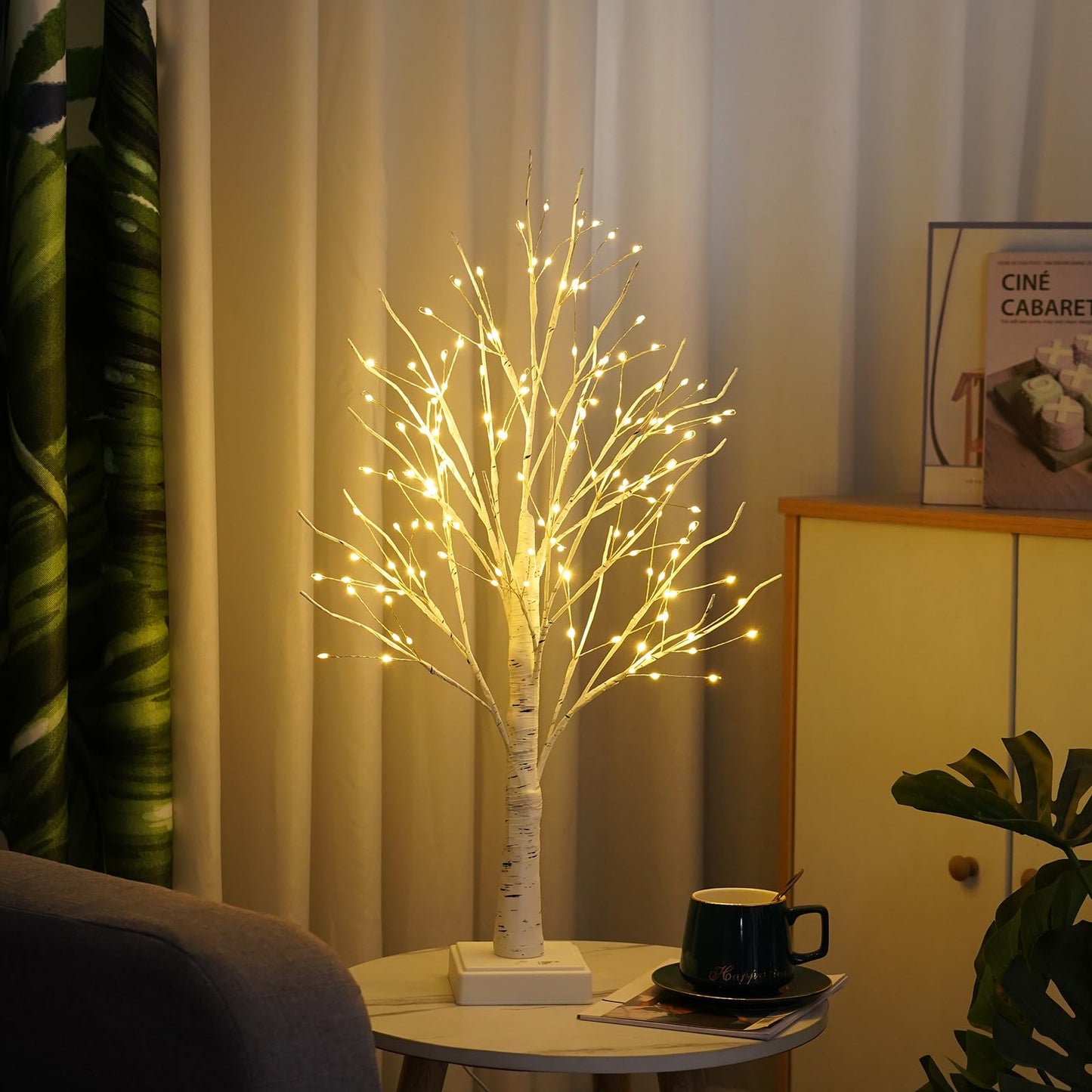 144 LED Artificial Lamp with Timer, DIY Birch Tree With Lights, USB/Battery Powered, Fairy Light Spirit Tree for Table Home Wedding Bedroom Christmas (Warm White)