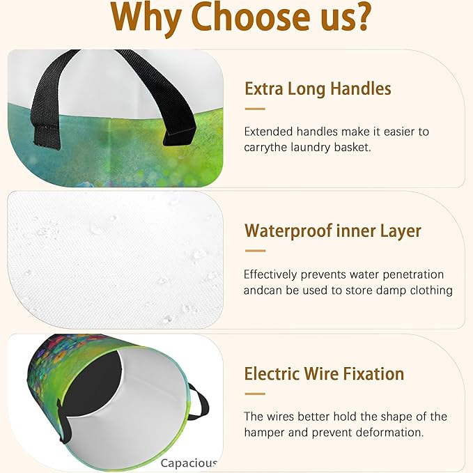 Abstract Floral Flower Painting Laundry Basket,Waterproof Laundry Hamper,Collapsible Organizer Basket for Storage Bin Toy Bins, Dirty Clothes Laundry Basket for Living Room/Bathroom/Bedroom