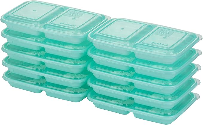 GoodCook 2-Compartment Food Storage Container Set with Snap-Shut Lids, Reusable Divided Snack Containers with Lids, Set of 10, Blue