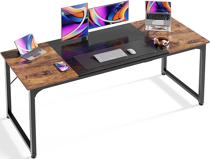 Huuger Computer Desk, 63 Inch Office Desk, Gaming Desk Writing Desk, Work Desk for Home Office, Study, Modern Simple Desk, Large Legroom, Metal Frame, Rustic Brown and Black