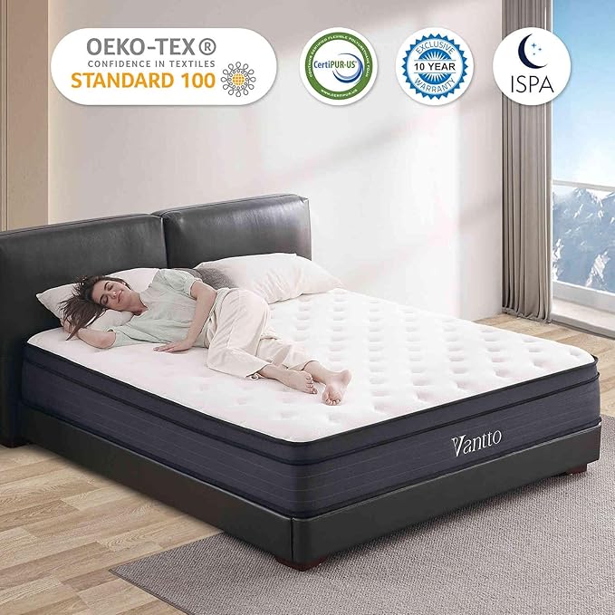 Queen Size Mattress, 12 Inch Individual Pocket Springs Hybrid Memory Foam Mattress in a Box for Pressure Relief, Motion Isolation, CertiPUR-US