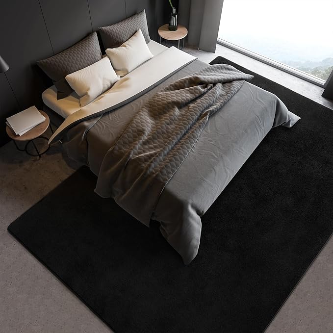 Soft Rugs for Living Room 5x7 Black, Minimalist Area Rug for Bedroom Nursery Dining Table Dorm, Throw Rugs for Men Boys Girls Kids Room Indoor Floor Carpets