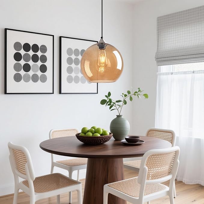 Amber Glass Pendant Lights Kitchen Island Globe Pendant Light Fixtures Modern Pendant Lighting for Bedroom Living Dining Room Light Fixture (9.84 in, 2 Pack)