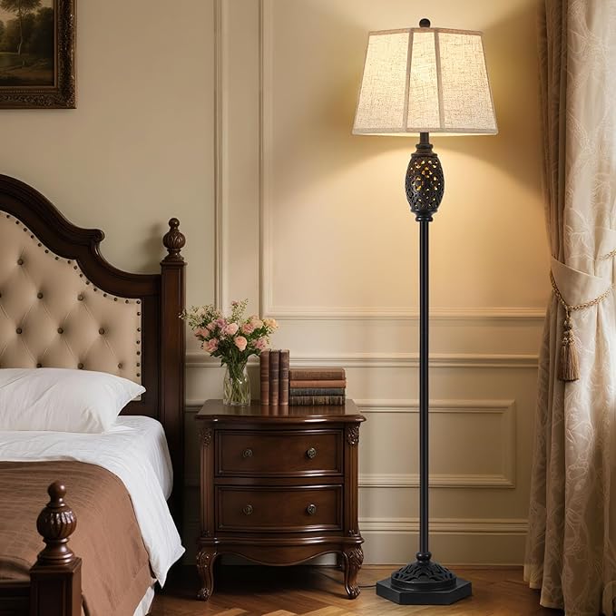 Luvkczc Vintage Floor Lamp with Cutout Design & Glowing Light - Resin Elegant Standing Lamp for Living Room, Bedroom, Office (Includes Bulb)