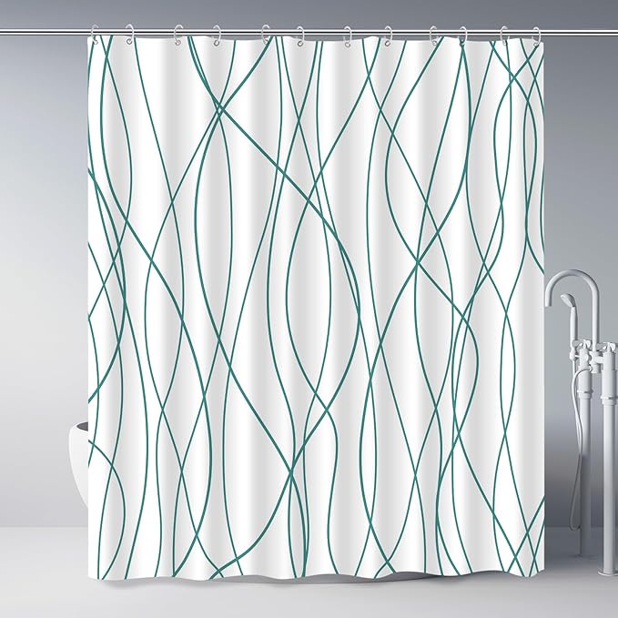 Punkray Seaweed Green Striped Polyester Shower Curtain for Bathroom with Hooks, Waterproof Bath Accessories Hotel Style - Machine Washable 72 x 72