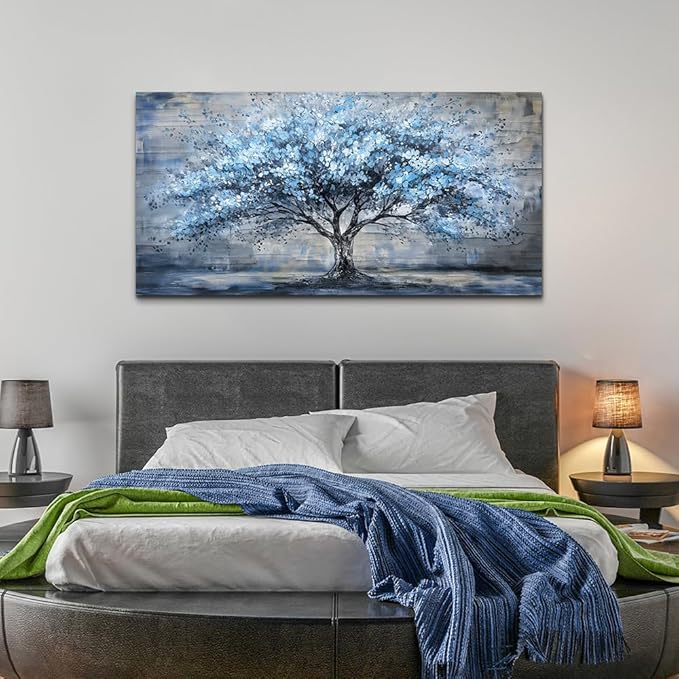 Canvas Wall Art for Living Room Wall Decor for Bedroom Office Modern Hotel Wall Decorations Blue Tree Landscape Paintings Abstract Pictures Artwork Room Aesthetic Home Decor 20x40 in