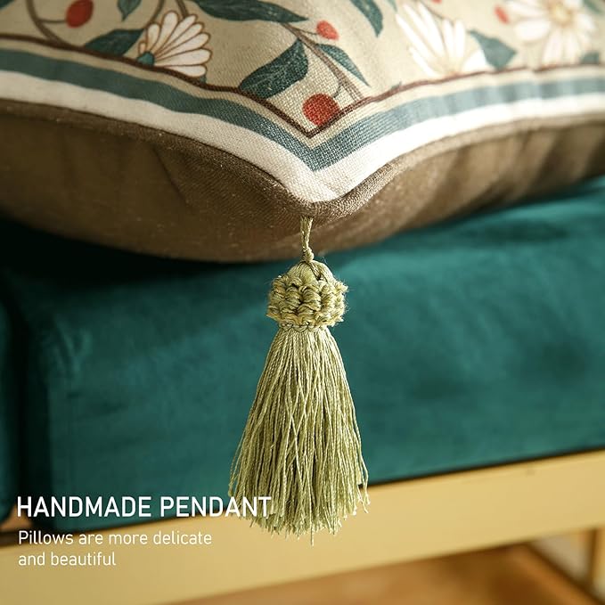 Design Square Bird Floral Linen Throw Pillow Covers 18"x18" Pack of 2, White Simple Elegant Daisy Pattern Cushion Covers Decor Pillowcases for Bed,Living Room,Outdoor,Car