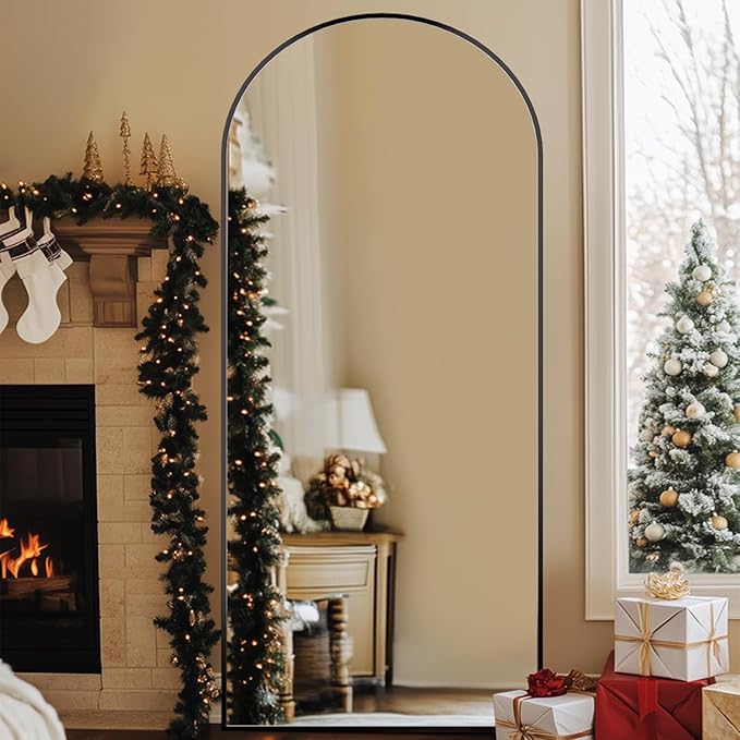 Full Length Mirror, 71"x32" Oversized Arched Large Standing, Tall Body Floor Wall Hanging for Bedroom Living Room Aluminum Frame,Black