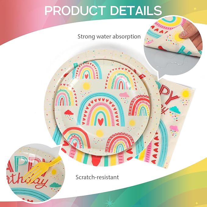 100pcs Birthday Party Disposable Tableware Set Colored Semicircles Pattern for 25 Guest Party Supplies（Include plates，cups and napkins）
