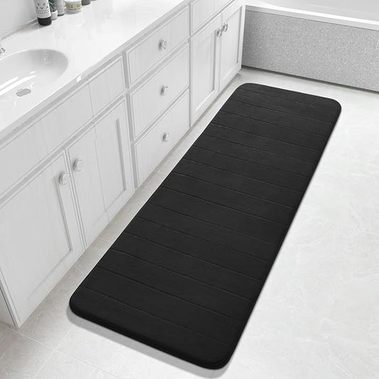 Yimobra Bathroom Runner 60"x24", Non Slip Memory Foam Bath Mat, Super Soft Water Absorbent Hallway Carpet, Machine Washable Rug for Vanity Tub Shower, Black