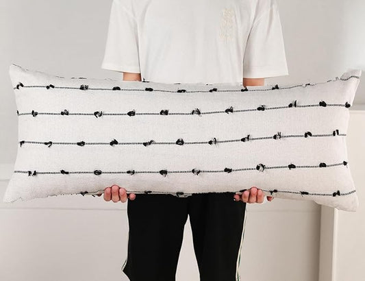 Long Lumbar Throw Pillow Cover 16x36,Stripe Pattern Cotton Black Boho Extra Long Decorative Pillow Cover Pillow Case Cushion Cover for Bed Sofa Couch Farmhouse,Skinny Modern Accent