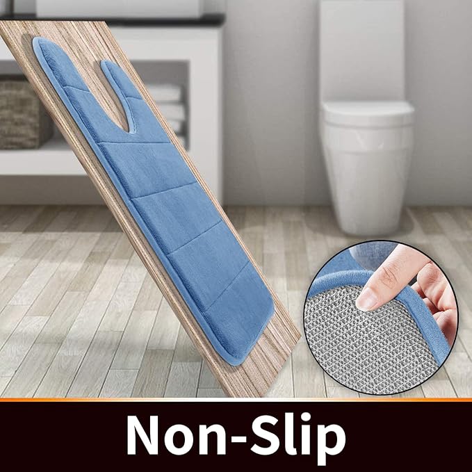 Yimobra Memory Foam Toilet Bath Mat U-Shaped, Soft and Comfortable, Super Water Absorption, Non-Slip, Thick, Machine Wash and Easier to Dry for Bathroom Commode Contour Rug, 24 X 20 Inches, Blue