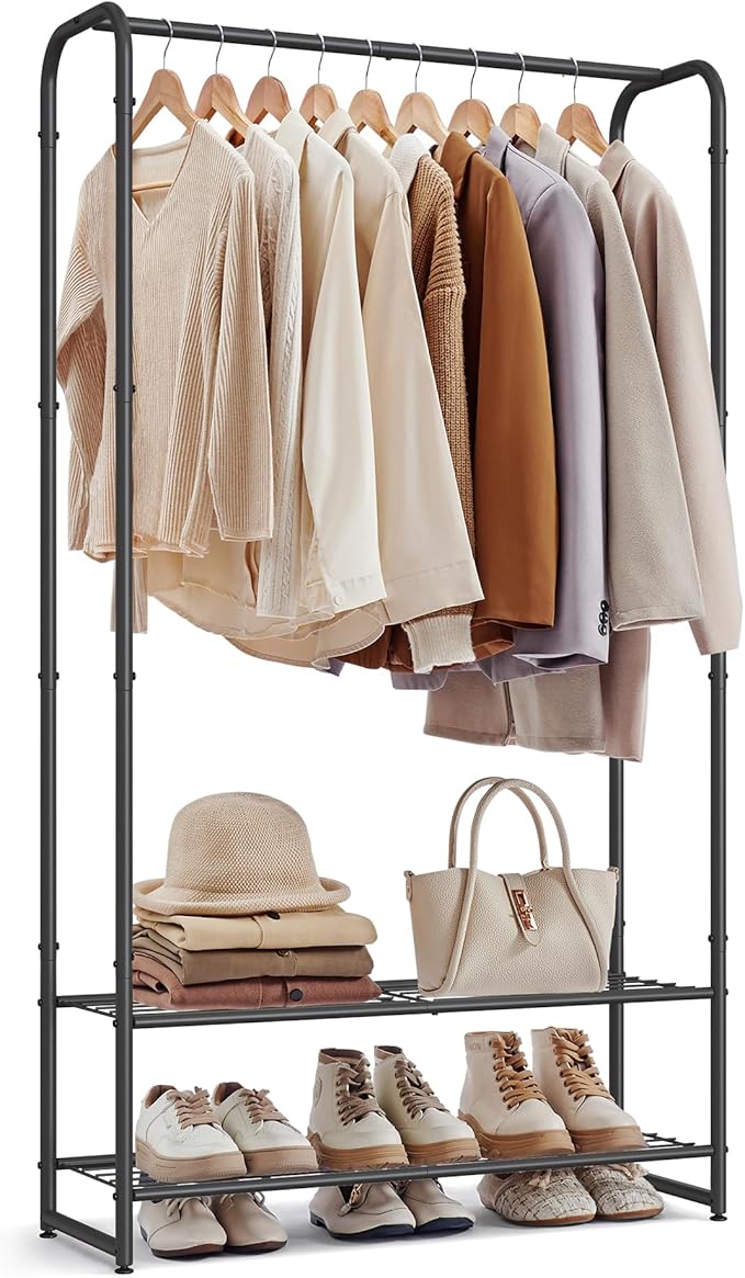 SONGMICS Wardrobe Closet, 28.7 Inch Large Portable Closet, Clothes Rack for Hanging Clothes,Heavy Duty Garment Rack, Storage Organizer with Shelves, 28.7 x 11.4 x 62.4 Inches, Black ULGR461B01