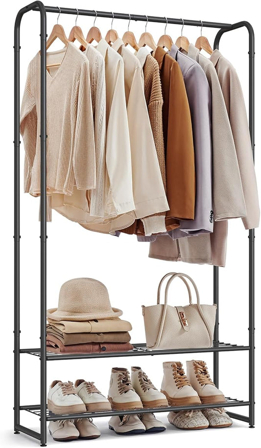 SONGMICS Wardrobe Closet, 28.7 Inch Large Portable Closet, Clothes Rack for Hanging Clothes,Heavy Duty Garment Rack, Storage Organizer with Shelves, 28.7 x 11.4 x 62.4 Inches, Black ULGR461B01