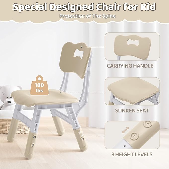 Kids Table and 4 Chairs Set, Height Adjustable (17.7"-26.1") Toddler Table and Chair Set, Multi-Activity Table with Graffiti Desktop, Children’s Table and Chairs for Classroom, Home & Daycare
