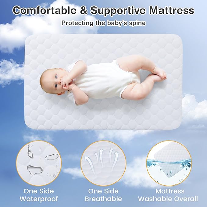 INFANS 3 in 1 Baby Bassinet, Bedside Sleeper with Comfy Mattress, Wheels, 6 Height Adjustable, Storage Basket, Travel Bag, Portable All Mesh Crib for Newborn Infant (Dark Grey)