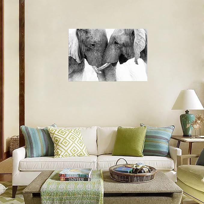 DZL Art D73081 Black and White Elephants Entwine Wall Art Canvas Painting Ready to Hang for Living Room Bedroom Office Wall Decor Home Decoration
