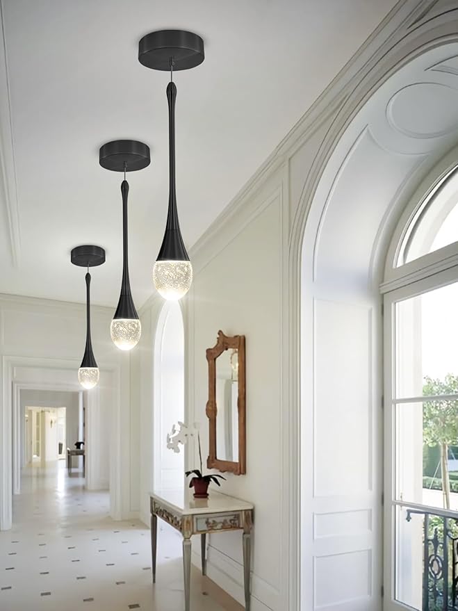Modern Pendant Lights for Kitchen lsland LED Dimmable Raindrop Chandelier Crystal Ceiling Pendant Lighting for Dining Room Hallway Bar Living Room (3 Pack)