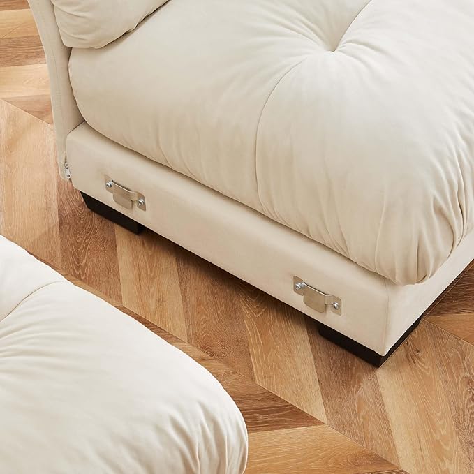 Ball & Cast 93.7" Modern Sectional Sofa,L-Shaped Sectional 2-Seater Loveseat with Movable Ottoman,Pillows and Overthick Cushion,Big Comfy Couch for Living Room,Reading Room,Loft and Bedroom,Cream