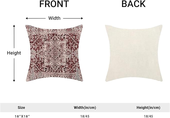 Boho Throw Pillow Covers 18x18 Inch Set of 2, Christmas Burgandy Red Decorative Throw Pillow Covers Carpet Pattern Wine Red Outdoor Cushion Cover for Sofa Couch Farmhouse Room Bed Decor