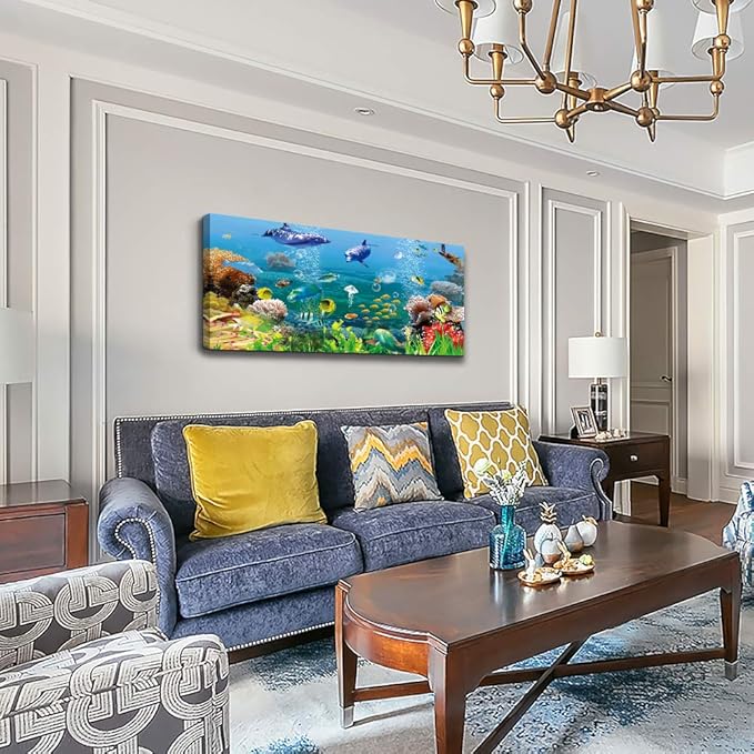 MHARTK66 Canvas Wall Art - Coral and Fish Modern Home Decor Stretched and Framed Ready to Hang Ocean Theme Sea Fish and sea Turtles Mediterranean Style Canvas Prints The living room Wall Decor