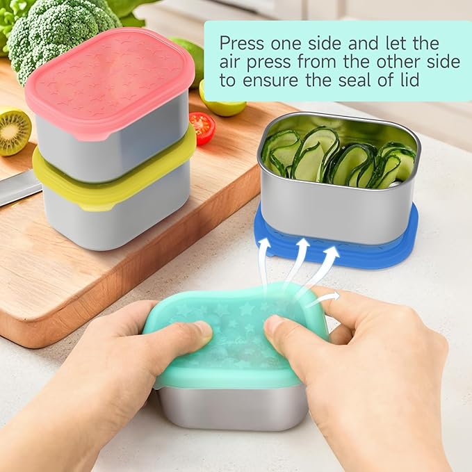 SOPHICO Stainless Steel Snack Containers for Kids, 8 oz Small Food Storage Container with Silicone Lid - Perfect 304 Metal Toddler Lunch Box for Daycare and School, Leak Proof (6 Pack)