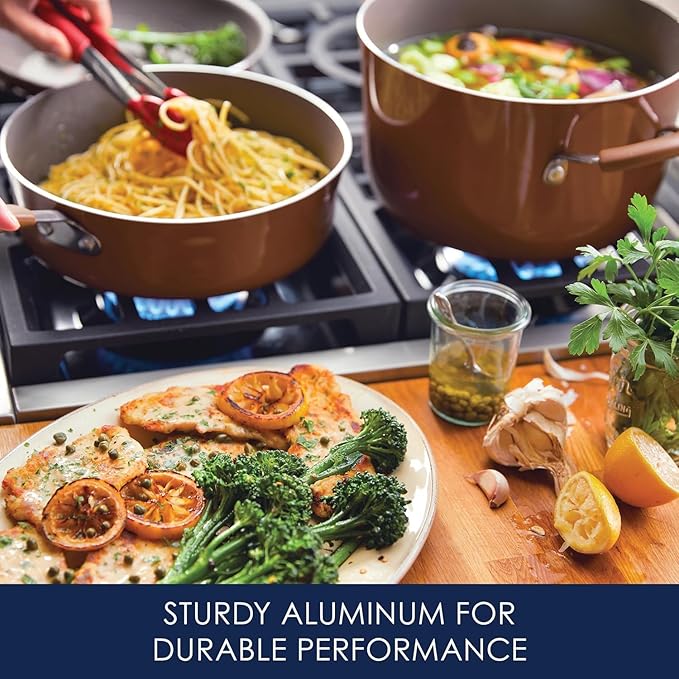 Rachael Ray Cucina Nonstick Cookware Pots and Pans Set, 12 Piece, Mushroom Brown