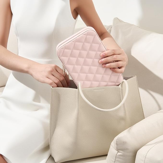 Lolalet Travel Jewelry Case for Women, Travel Jewelry Organizer Box with Mirror & Clear Storage Bag, Small Portable Traveling Earring Necklace Bracelet Ring Case, Bridesmaid Gifts -Medium, Pink