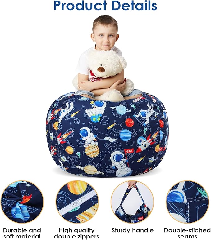 Bean Bag Chair for Kids Stuffed Animal Storage Beanbag Chairs,Toddler Toy Storage Organizer for Girls and Boys,Large 32'' Cover Only（No Filling