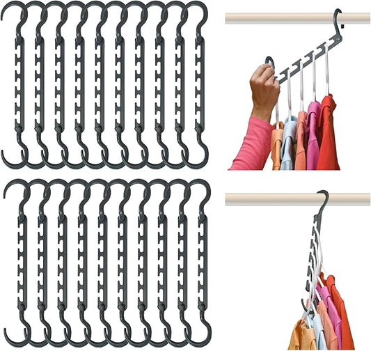 Wonder Hanger Max 20-Pack Space Saving Hangers, Reinforced Hooks Swivels 360°, Cascading Hanger, College Dorms & Storage Closet Organizer, Fully Assembled – Grey