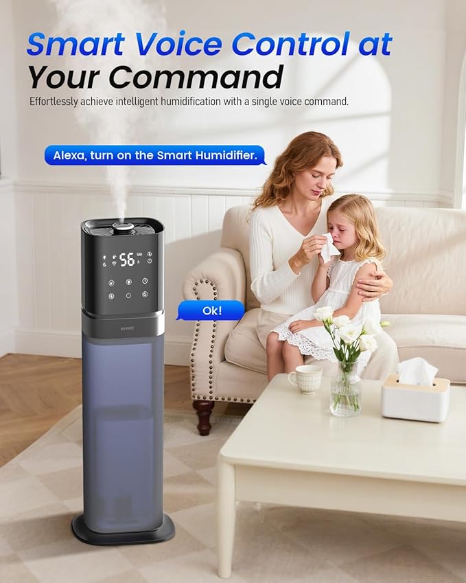 Smart Humidifier Large Room, 2.1Gal/8L Humidifiers for Bedroom with Extended Tube&Night Light, Whole House Cool Mist Humidifiers, WIFI App&Voice Control, School/Office/Warehouse, Dark Blue