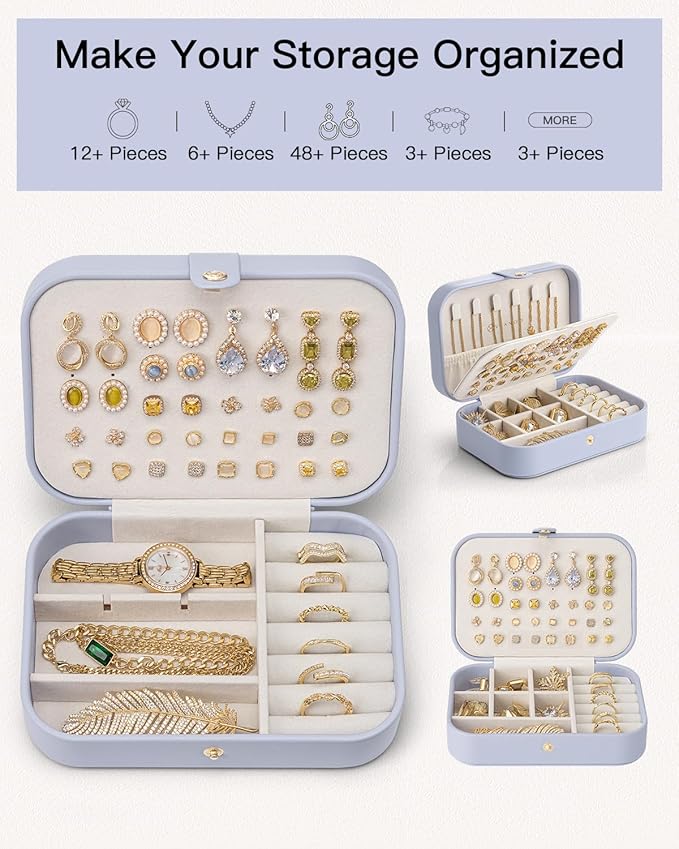 Vlando Travel Jewelry Case for Women Girls Mothers, PU Leather Portable Small Jewelry Box for Rings, Necklaces, Bracelets, Earring Holder Organizer Storage for Travel Gifts Bridesmaid Gifts - Purple