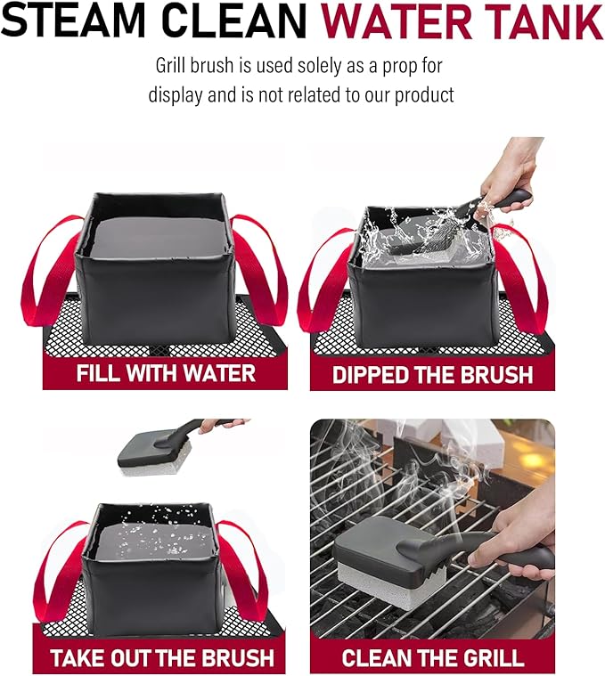 Grill Rescue Brush Dunk Tank,Grill Brush Bucket,Grill Brush Bristle Free Soak Basin,Collapsible Bucket for Grillart Grill Brush Bristle Free,Square Water Basin for Steam Grill Brush (Only Soak Basin)